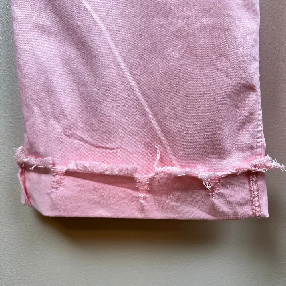 NEW Risen Jeans Wide Leg High Rise Fray Hem Stretch Light Pink 3XL Boho
